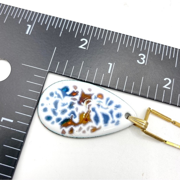 Vintage Germany Enameled Teardrop Pendant On Rolled Gold Chain - Picture 4 of 10